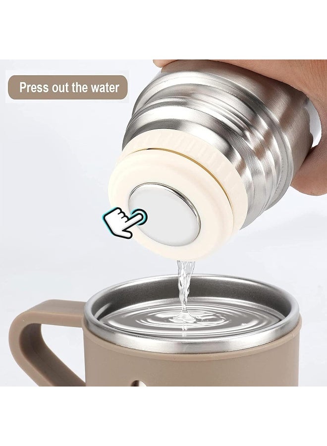 500ml Stainless Steel Vacuum Thermos flask with Silicone Handle and Insulated Water bottle with 2 stainless steel cups set for Hot and Cold Outdoor travel Gift box (2 PACK, SILVER BEIGE)