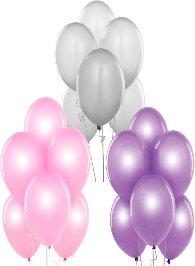Secret 12Inch Latex Balloons (Premium Helium Quality), Pack of 50, pink , purple , silver