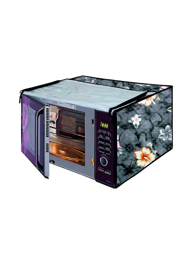 MW PRINTS Microwave Oven Cover For Samsung 28 L Convection CE1041DSB2/TL Printed PVC Waterproof/Dustproof Cover (Grey Flower) - Image 1