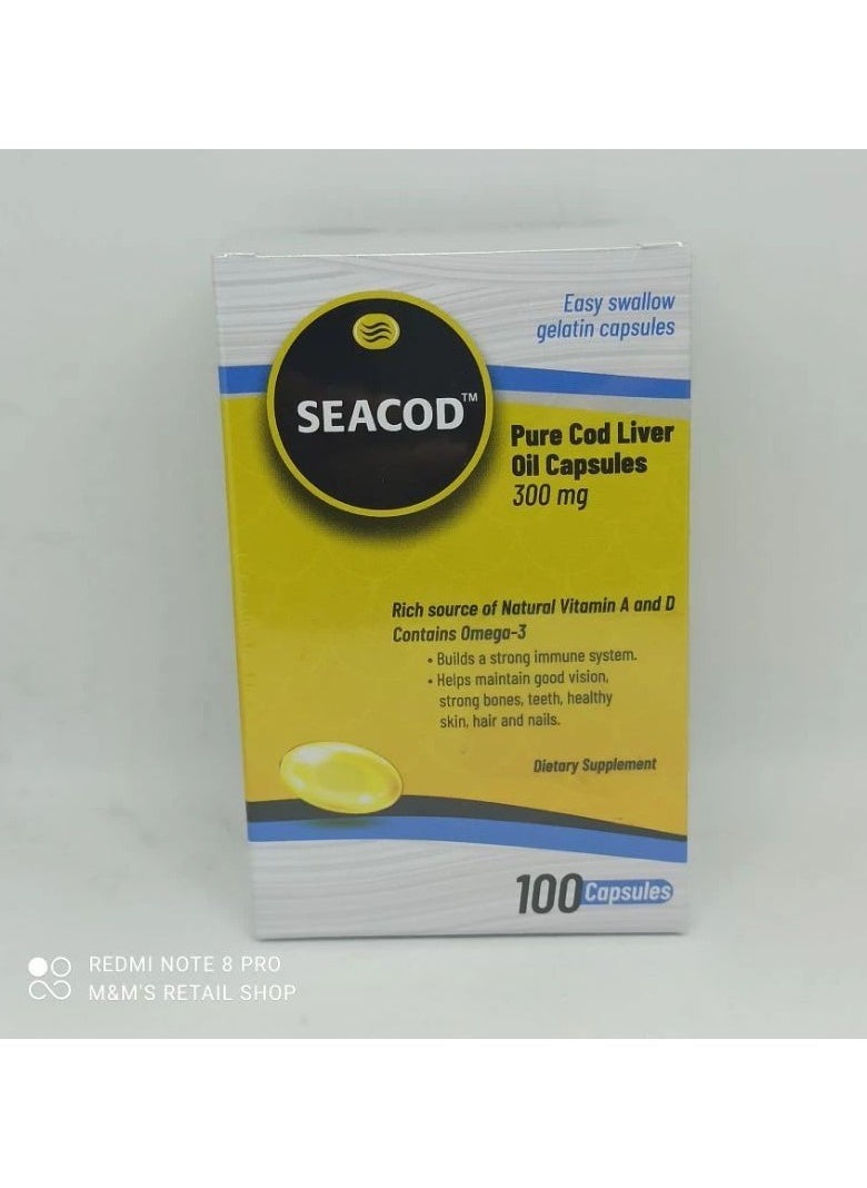 SEACOD Pure Cod Liver Oil Capsules 300mg 100 Capsules 
