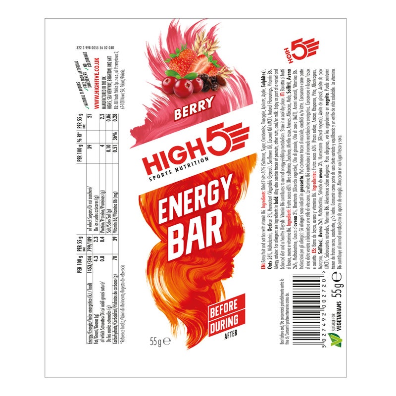 High5 Energy Bars - High Carb Energy Bars for Running, Cycling & Hiking - Vegan Oat Bars with Real Fruits - Healthy Snacks for Adults - Snack Bars Multipack for Training & Racing (12x55g, Berry) - Image 2