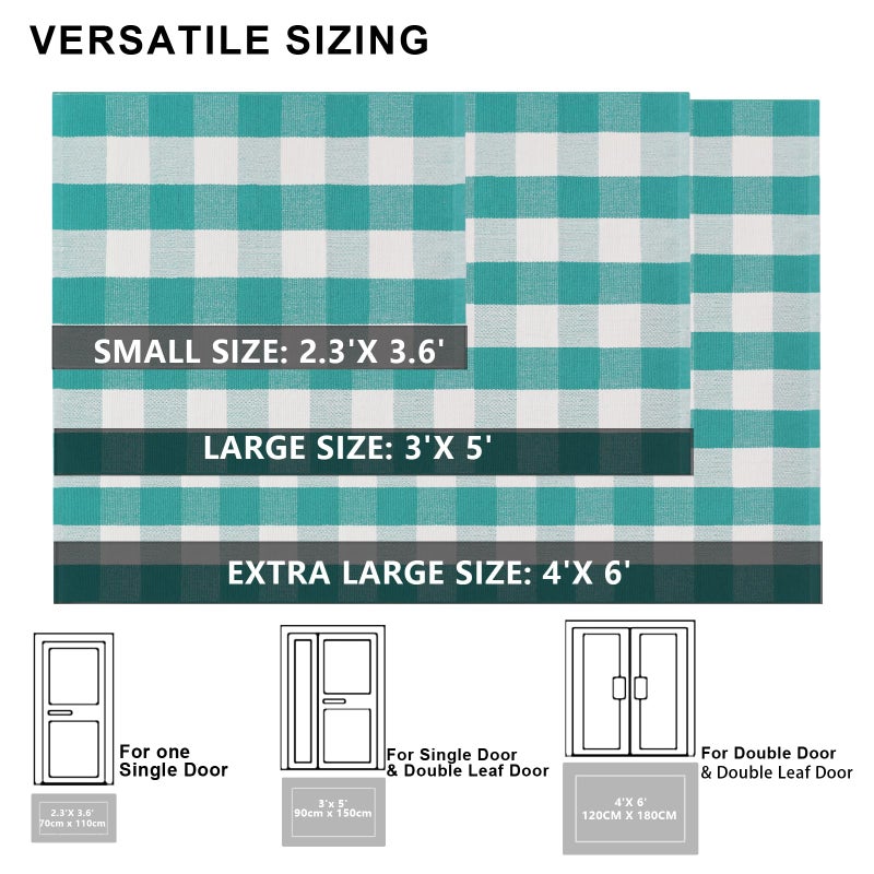 Fallovea Spring Rugs Green and White Plaid, 4'x6' Area Rug Outdoor Indoor Summer Front Porch Door Mats Cotton Hand-Woven Layered Doormat for Entryway Patio Entryway Laundry Bedroom Living Room - Image 3