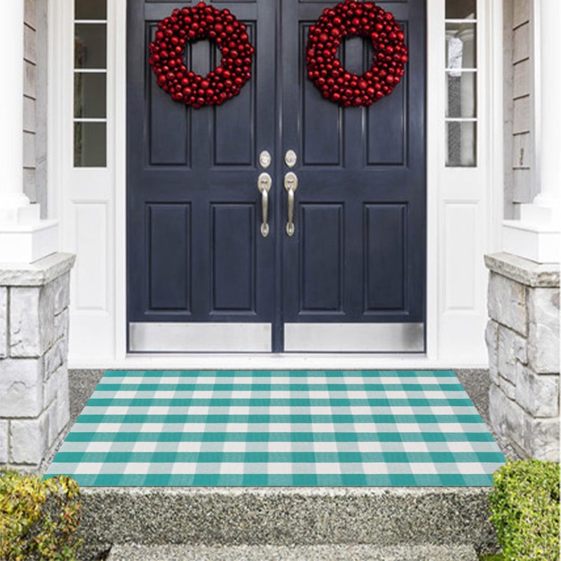 Fallovea Spring Rugs Green and White Plaid, 4'x6' Area Rug Outdoor Indoor Summer Front Porch Door Mats Cotton Hand-Woven Layered Doormat for Entryway Patio Entryway Laundry Bedroom Living Room - Image 2