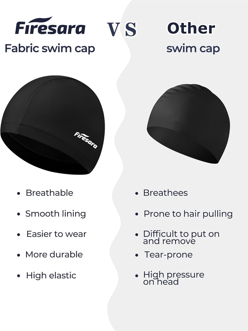 Firesara Fabric Swim Cap, High Elasticity Swimming Cap Keeps Hair Clean Breathable Fit Both Long Hair Short Hair, Swim Caps Woman Girls Men Kids One Size Hat - Image 3