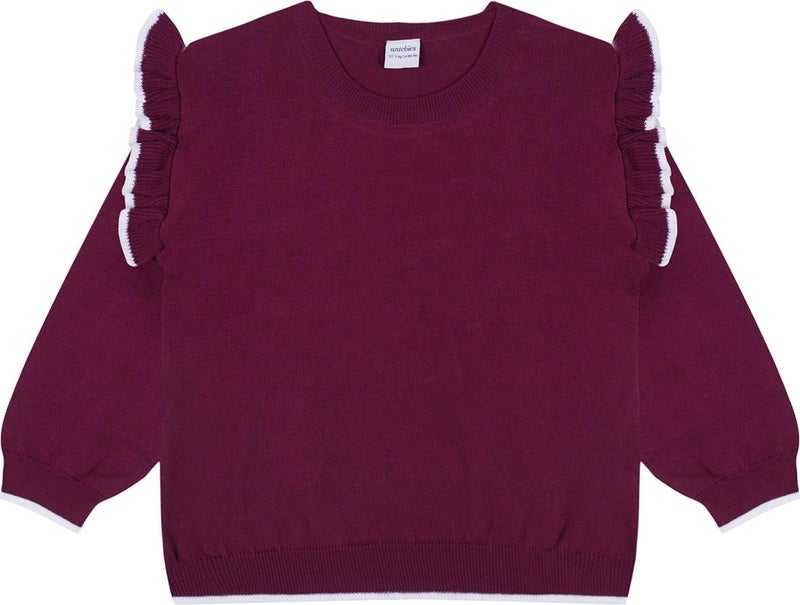 Antebies White Ruffled Claret Red Knitted Sweatshirt Tights Set  - Image 2