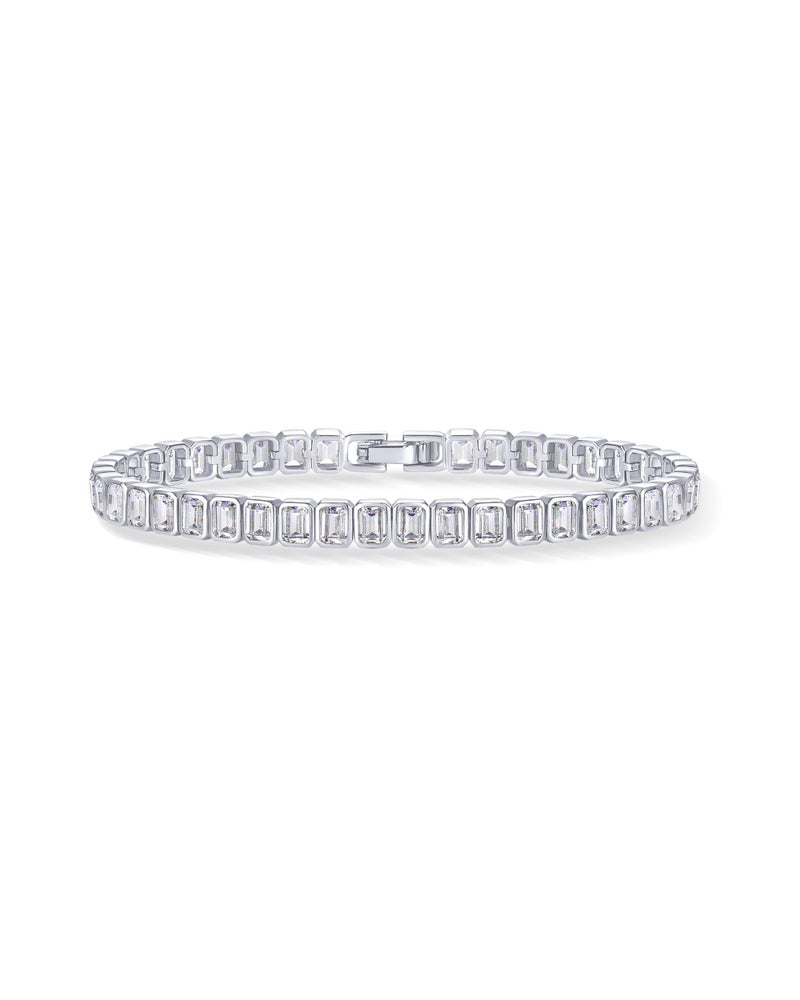 PAVOI Rhodium Plated Simulated Diamonds Bezel Set Tennis Bracelets for Women - Cubic Zirconia Stones Radiant Cut Statement Bride Gold Bracelet Stack - Size 7" - Image 1