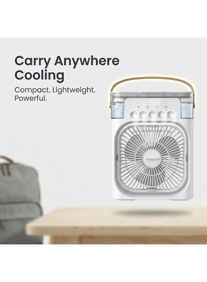 Lacoz Portable USB Air Cooler Fan with Water Tank Mini Evaporative Cooling Fan 3-Speed Desk Air Conditioner with LED Light and Carry Handle for Home, Office and Bedroom White - Image 3