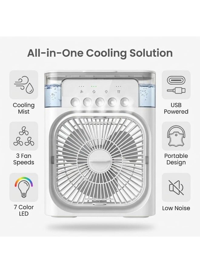 Lacoz Portable USB Air Cooler Fan with Water Tank Mini Evaporative Cooling Fan 3-Speed Desk Air Conditioner with LED Light and Carry Handle for Home, Office and Bedroom White - Image 4