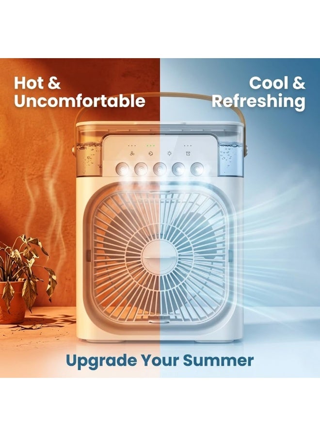 Lacoz Portable USB Air Cooler Fan with Water Tank Mini Evaporative Cooling Fan 3-Speed Desk Air Conditioner with LED Light and Carry Handle for Home, Office and Bedroom White - Image 2