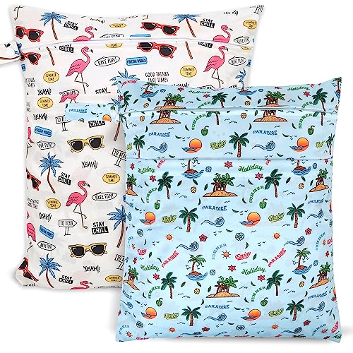 SANFERGE 2pcs Travel Waterproof Laundry Bag Cloth Diaper Wet Dry Bags with Handle 2 Zipper Pockets Reusable Washable Dirty Clothes Bag for Baby Adult Travelling Hanging Bathing Beach Pool Daycare - Image 1