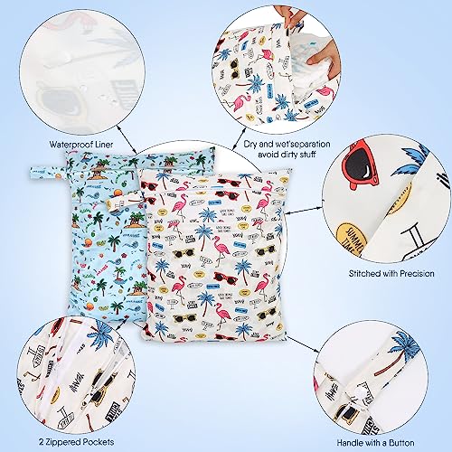 SANFERGE 2pcs Travel Waterproof Laundry Bag Cloth Diaper Wet Dry Bags with Handle 2 Zipper Pockets Reusable Washable Dirty Clothes Bag for Baby Adult Travelling Hanging Bathing Beach Pool Daycare - Image 3