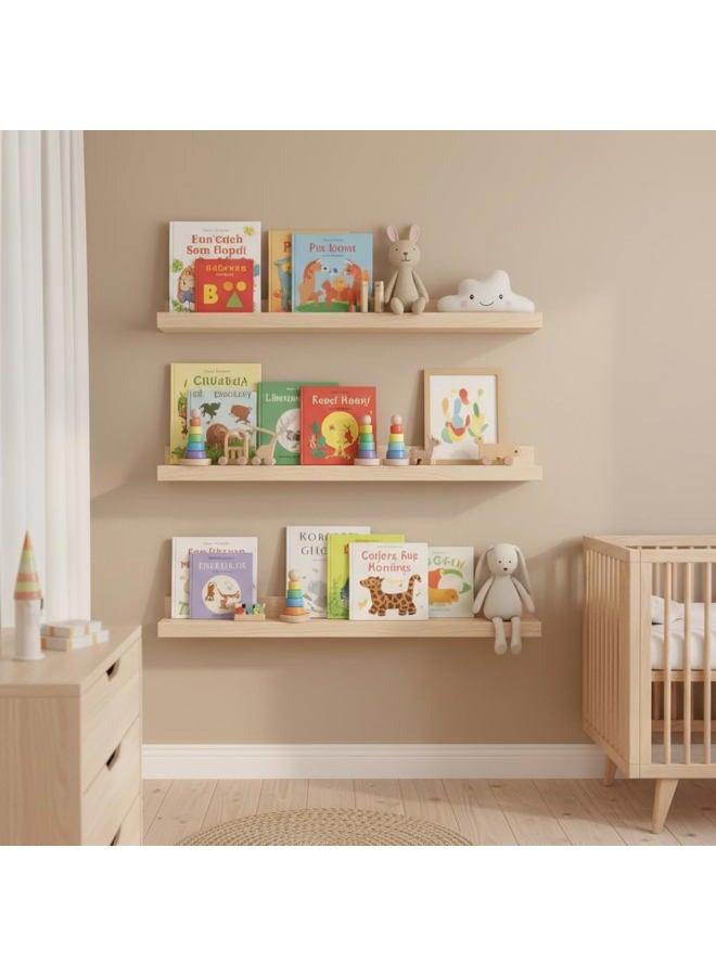 MBYD 36 Inch Floating Shelves, Solid Wood Picture Ledge Photo Shelf with Front Lip for Vinyl Records,Plants & Books, Wall Mount Decorative Display for Kitchen, Nursery, Living Room, Bedroom, Kitchen - Image 2