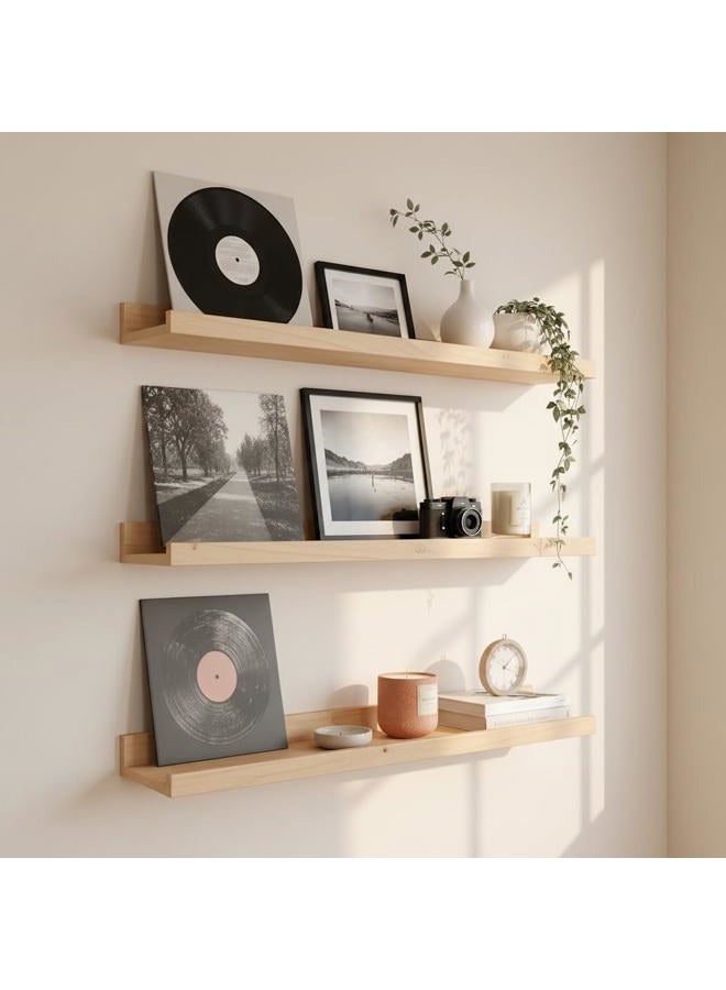 MBYD 36 Inch Floating Shelves, Solid Wood Picture Ledge Photo Shelf with Front Lip for Vinyl Records,Plants & Books, Wall Mount Decorative Display for Kitchen, Nursery, Living Room, Bedroom, Kitchen - Image 3