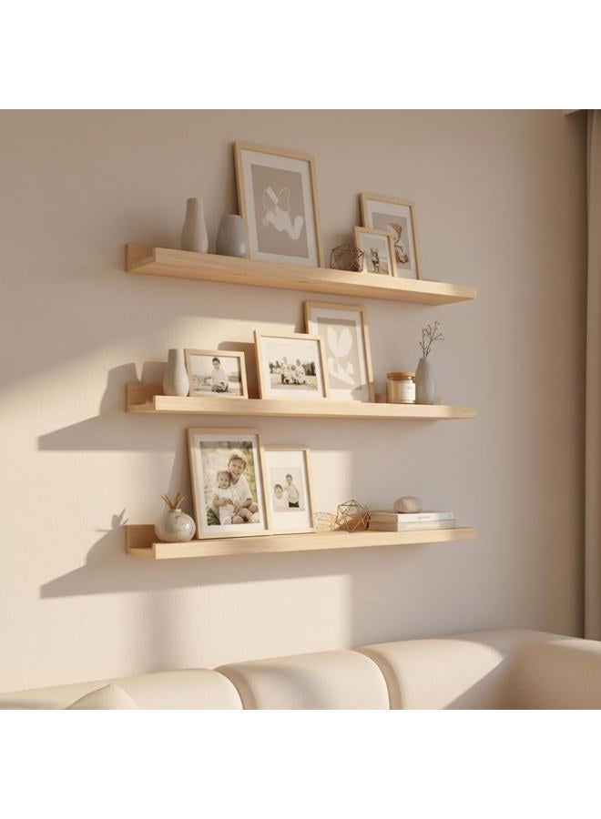 MBYD 36 Inch Floating Shelves, Solid Wood Picture Ledge Photo Shelf with Front Lip for Vinyl Records,Plants & Books, Wall Mount Decorative Display for Kitchen, Nursery, Living Room, Bedroom, Kitchen - Image 4