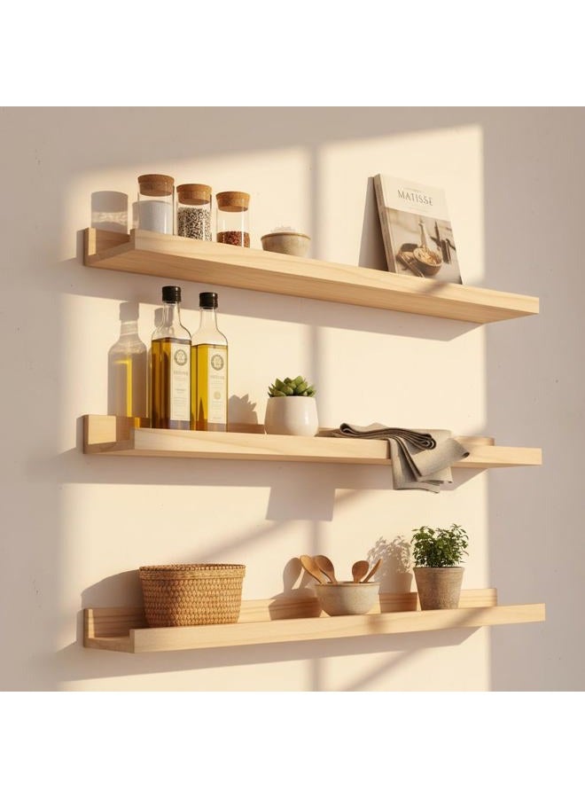 MBYD 36 Inch Floating Shelves, Solid Wood Picture Ledge Photo Shelf with Front Lip for Vinyl Records,Plants & Books, Wall Mount Decorative Display for Kitchen, Nursery, Living Room, Bedroom, Kitchen - Image 5