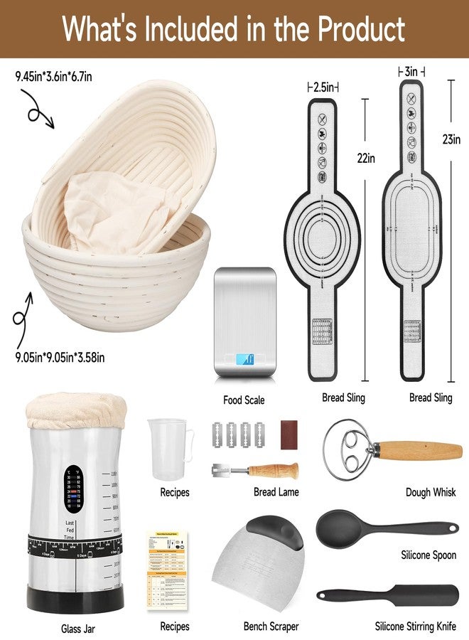 Coco Bird Pro Sourdough Starter Kit- 50oz Large Capacity Sourdough Starter Jar,17 Flavor Recipes,2 Bread Proofing Baskets,Food Scale,Bench Scraper,Bread Lame,Complete Sourdough Bread Baking Supplies - Image 2