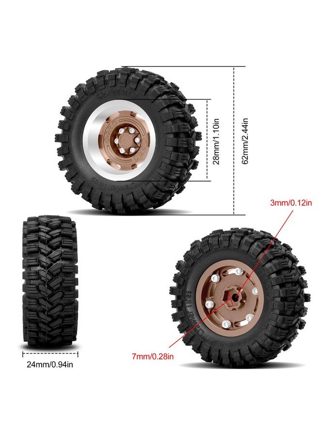 OGUNKE Ogrc 1.2" Beadlock Wheel Tires 4Mm Negative Offset Wheel Tires For Axial Scx24 Ax24 Trx4M Fcx24 Upgrade 1/24 1/18 Rc Crawler Car (Brown)  - Image 5