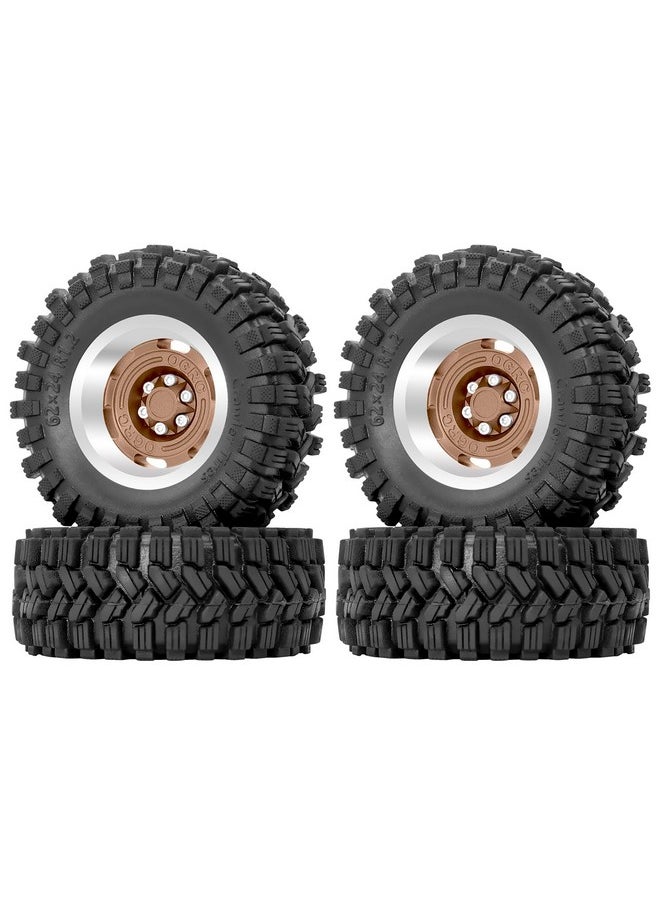 OGUNKE Ogrc 1.2" Beadlock Wheel Tires 4Mm Negative Offset Wheel Tires For Axial Scx24 Ax24 Trx4M Fcx24 Upgrade 1/24 1/18 Rc Crawler Car (Brown)  - Image 1
