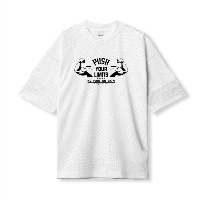 Summer Fitness short-sleeved T-shirt men''s fashion brand loose half-sleeved casual training clothes bodybuilding quick-drying sports top - Image 1