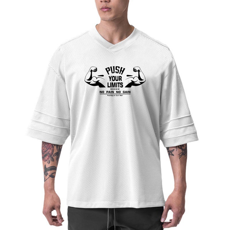 Summer Fitness short-sleeved T-shirt men''s fashion brand loose half-sleeved casual training clothes bodybuilding quick-drying sports top - Image 3
