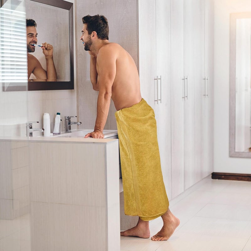 REWOP Microfiber Towels for Bath Large SizeSuper Soft Coral Fleece Bathing Towel with Hook Quick Dry Super AbsorbentBath Towel for Men and Women70x140 cm 1 Yellow - Image 5