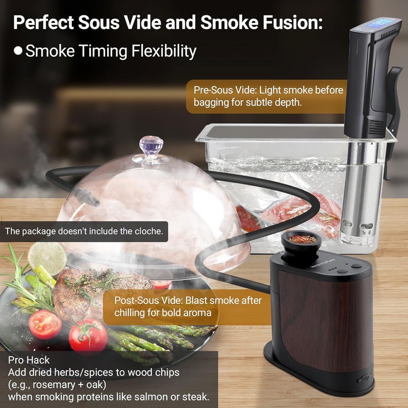 INKBIRDPLUS Portable Cocktail Smoker Kits Kitchen Wood Smoke Infuser for Gourmet Cooking Sous Vide Smoky Flavor Infuser with 4 Wood Chips Rechargeable Culinary Cold Smoking Gun for BBQ Meat Drinks Cheese Salmon - Image 4