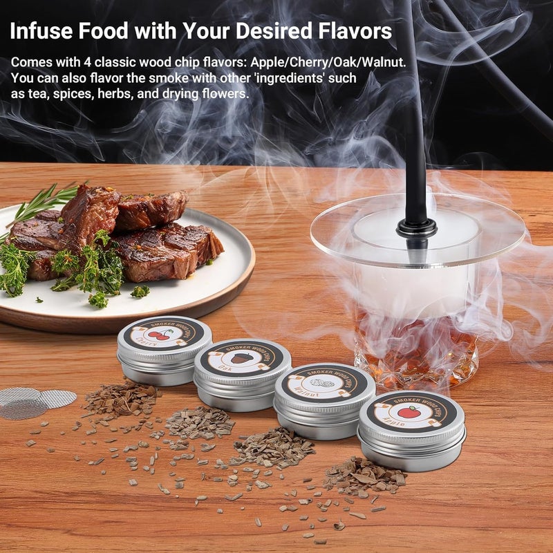 INKBIRDPLUS Portable Cocktail Smoker Kits Kitchen Wood Smoke Infuser for Gourmet Cooking Sous Vide Smoky Flavor Infuser with 4 Wood Chips Rechargeable Culinary Cold Smoking Gun for BBQ Meat Drinks Cheese Salmon - Image 3