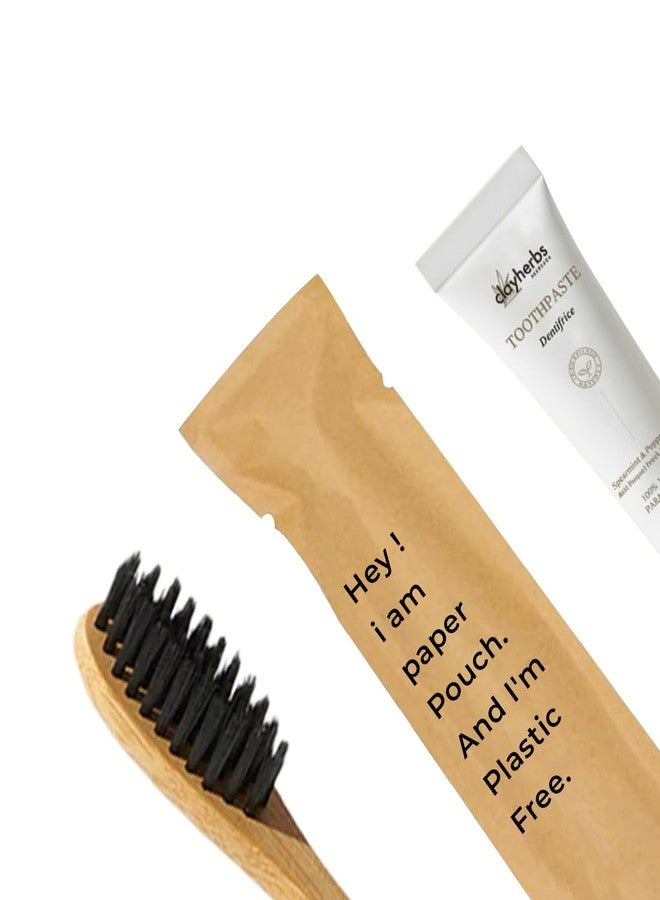 Clayherbs (Pack-100) Sustainable Toothbrush & Natural Toothpaste (7g) Bulk Dental Kit for Hotels & Travel Plastic-Free, Vegan Guest Amenity Eco-Friendly Bamboo Dental Kit Plastic-Free Paper Pouch - Image 2