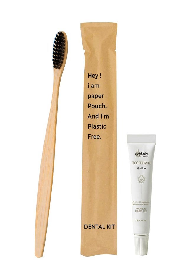 Clayherbs (Pack-100) Sustainable Toothbrush & Natural Toothpaste (7g) Bulk Dental Kit for Hotels & Travel Plastic-Free, Vegan Guest Amenity Eco-Friendly Bamboo Dental Kit Plastic-Free Paper Pouch - Image 1