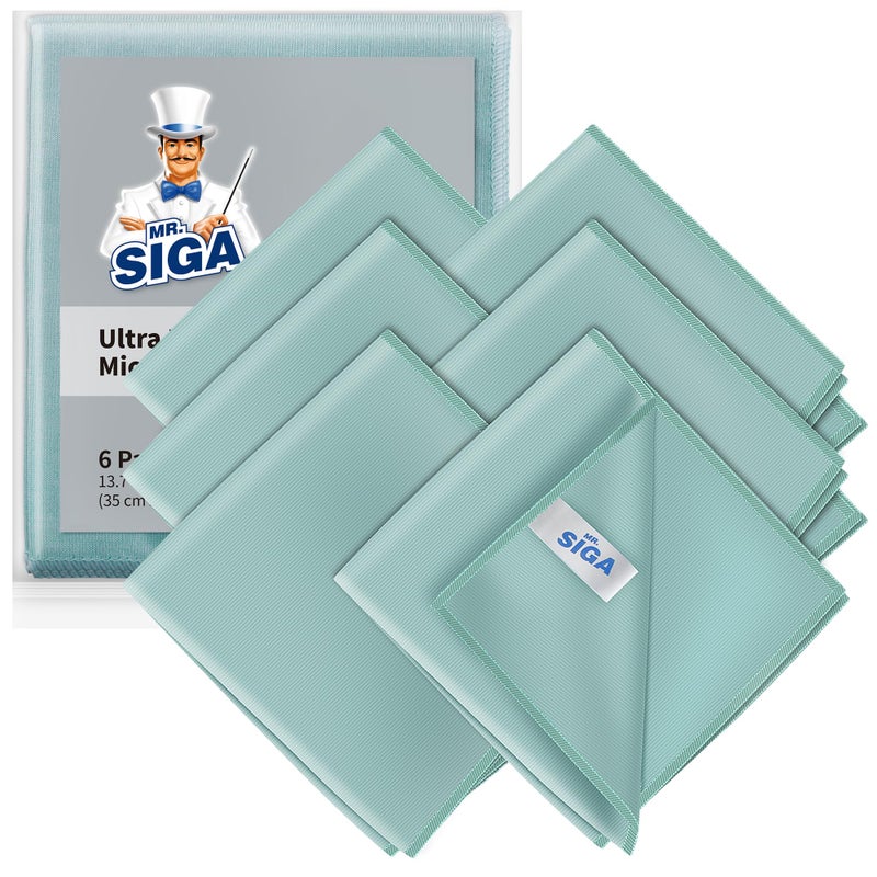 Mr Siga مناديل ميكروفايبر فائقة النعومة من MR.SIGA للزجاج، عبوة من 6، 35 × 40 سم 13.7" × 15.7" - Image 1