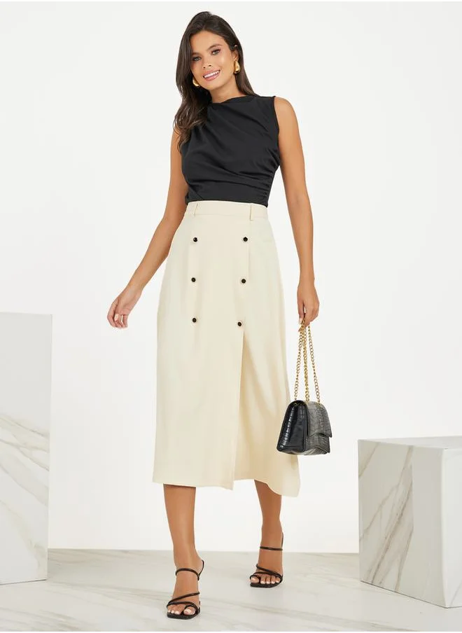 ستايلي Button Detail Wrap Front Midi Skirt