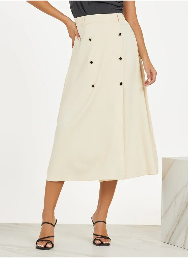 ستايلي Button Detail Wrap Front Midi Skirt