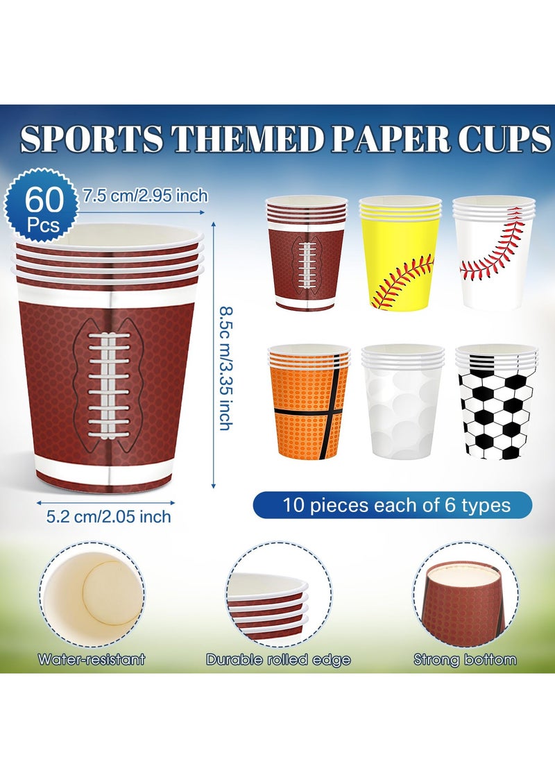 Sports Themed Party Tableware Set for Birthday Celebrations, Includes 9 Inch Paper Plates, 9 Ounce Cups, and Napkins for Basketball and Football Events, Perfect for 60 Guests  - Image 3