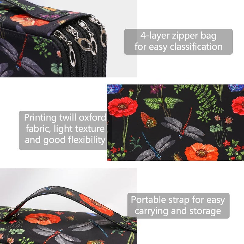 Vomgomfom Colored Pencil Case - 200 Slots Holder With Zipper Closure, Twill Fabric Large Capacity for Watercolor Pens or Markers, Organizer for Artist (Black) - Image 3