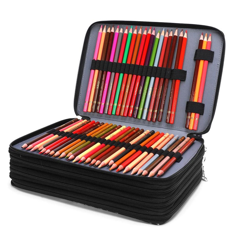 Vomgomfom Colored Pencil Case - 200 Slots Holder With Zipper Closure, Twill Fabric Large Capacity for Watercolor Pens or Markers, Organizer for Artist (Black) - Image 4