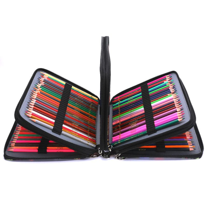 Vomgomfom Colored Pencil Case - 200 Slots Holder With Zipper Closure, Twill Fabric Large Capacity for Watercolor Pens or Markers, Organizer for Artist (Black) - Image 5