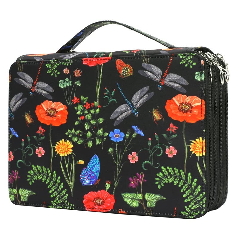 Vomgomfom Colored Pencil Case - 200 Slots Holder With Zipper Closure, Twill Fabric Large Capacity for Watercolor Pens or Markers, Organizer for Artist (Black) - Image 1