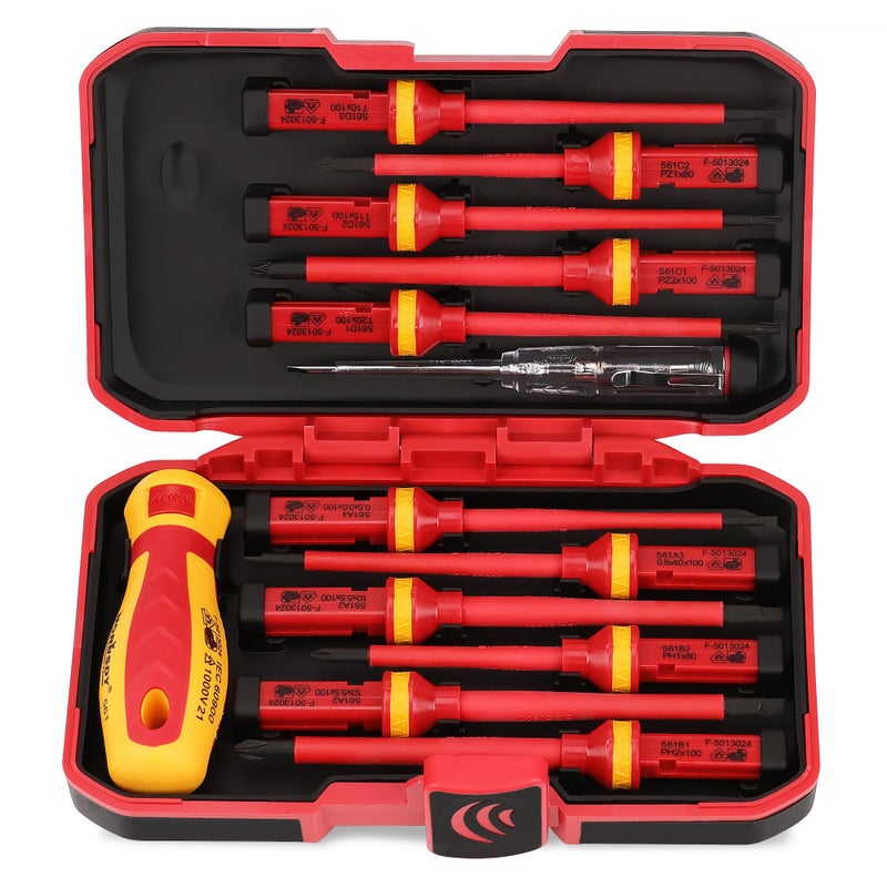 SEDY 1000V Insulated Electrician Screwdriver Set - 13-Piece Professional Electrical Screwdriver Set Insulation Handle CRV Steel Magnetic Phillips Slotted Pozi Torx Tips VDE & GS Certified - Image 1