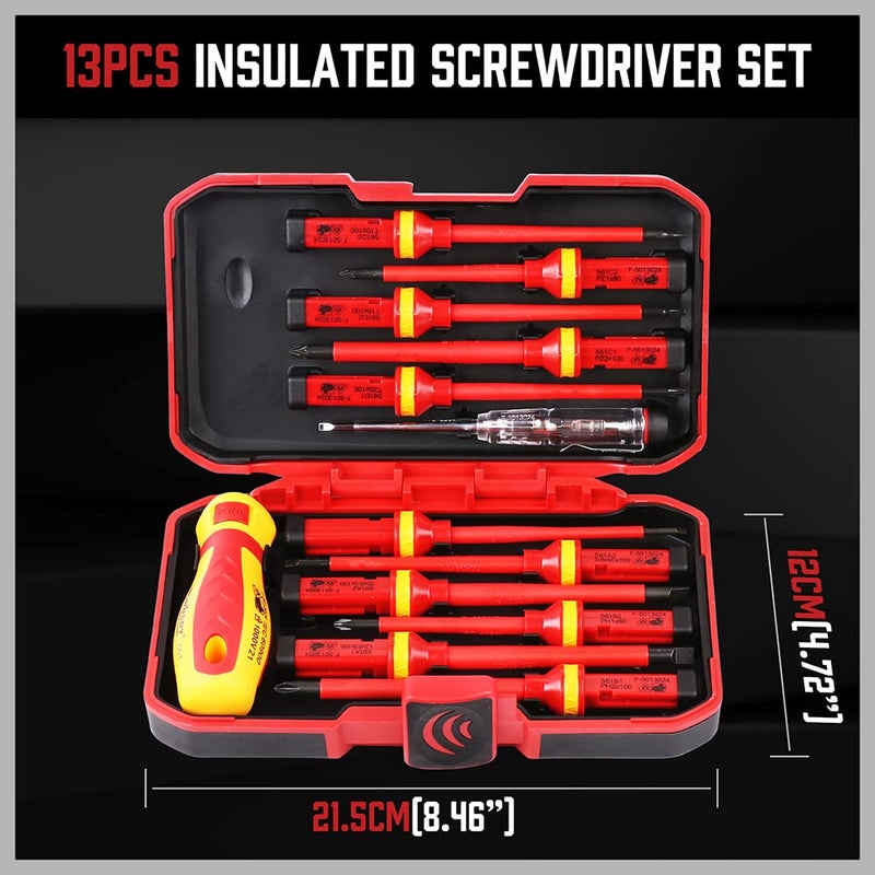 SEDY 1000V Insulated Electrician Screwdriver Set - 13-Piece Professional Electrical Screwdriver Set Insulation Handle CRV Steel Magnetic Phillips Slotted Pozi Torx Tips VDE & GS Certified - Image 5