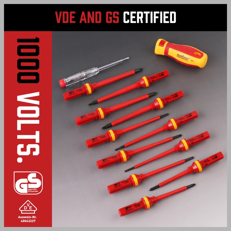 SEDY 1000V Insulated Electrician Screwdriver Set - 13-Piece Professional Electrical Screwdriver Set Insulation Handle CRV Steel Magnetic Phillips Slotted Pozi Torx Tips VDE & GS Certified - Image 4