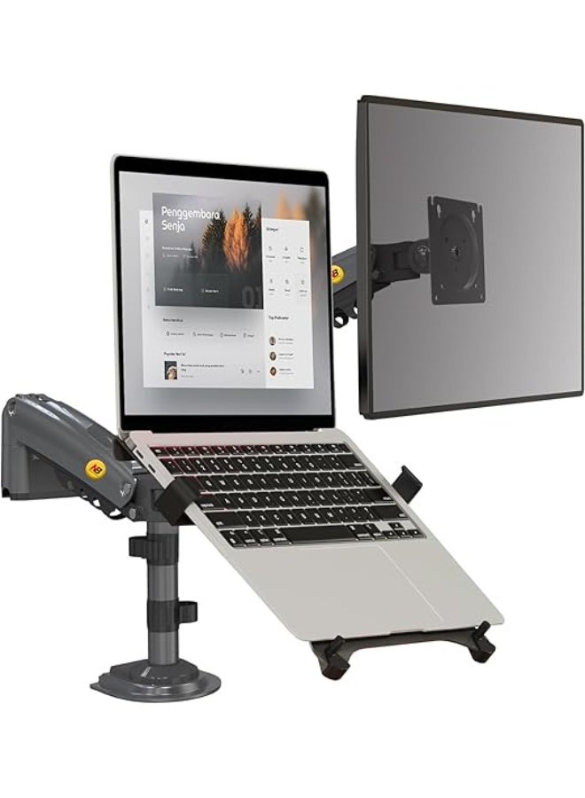 H180-FP Dual Arm Monitor Stand for 17-27 inch and 10-17 inch Laptop Stand - Image 1