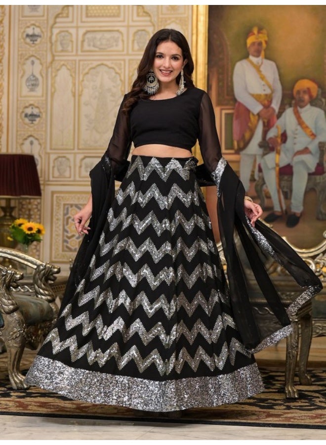 AKS Black Sequinned party wear lehenga Choli  - Image 1