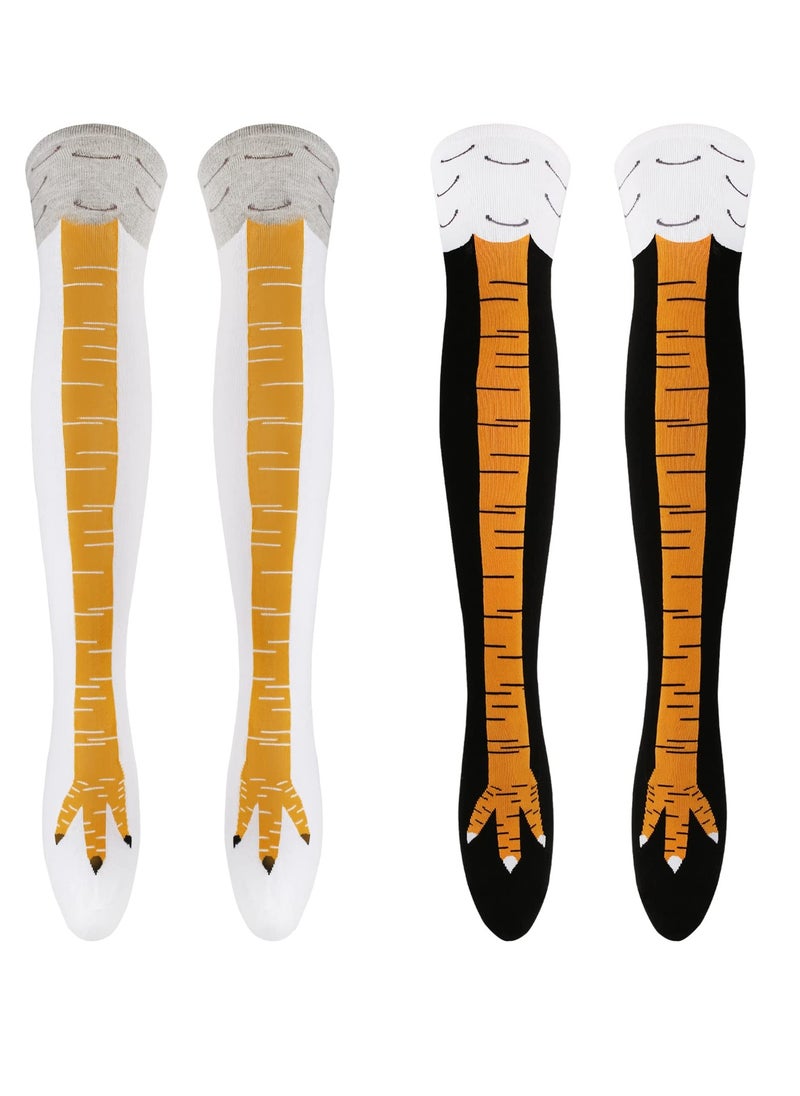 Beauenty - Chicken Leg Socks, 2 PCS Chicken Feet Stockings, Funny Chicken Socks Women, Cotton Knee Thigh High Socks, Novelty Pattern Athletic Socks for Women, Girls, Striped Cosplay Socks Funny Gifts - Image 1