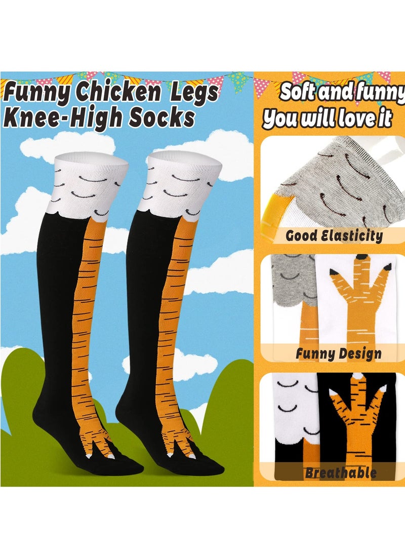 Beauenty - Chicken Leg Socks, 2 PCS Chicken Feet Stockings, Funny Chicken Socks Women, Cotton Knee Thigh High Socks, Novelty Pattern Athletic Socks for Women, Girls, Striped Cosplay Socks Funny Gifts - Image 1