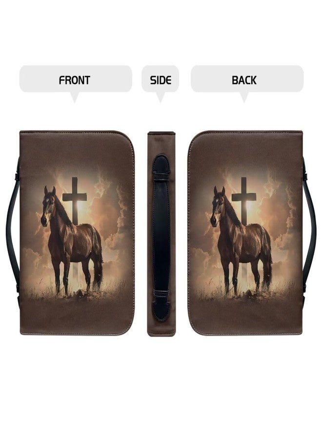 Talayituse Horse Cross Print Faux Leather Bible Cover for Men Women, Christian Zipper Bible Case with Handle Carrying Book Cover Study Bible Tote Bag, L - Image 3