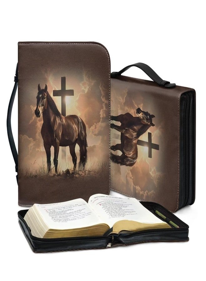 Talayituse Horse Cross Print Faux Leather Bible Cover for Men Women, Christian Zipper Bible Case with Handle Carrying Book Cover Study Bible Tote Bag, L - Image 5