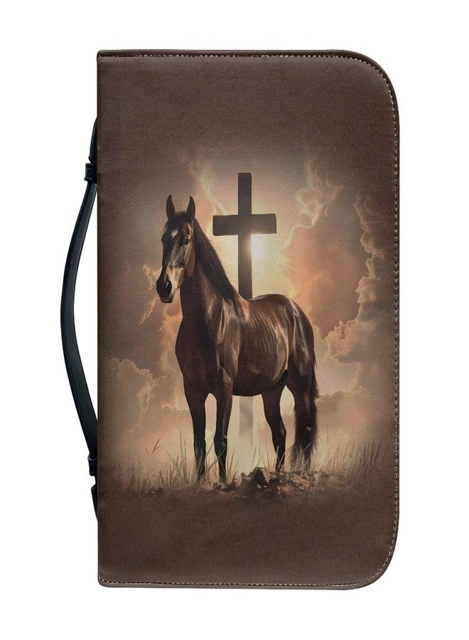 Talayituse Horse Cross Print Faux Leather Bible Cover for Men Women, Christian Zipper Bible Case with Handle Carrying Book Cover Study Bible Tote Bag, L - Image 1