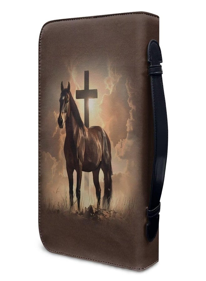 Talayituse Horse Cross Print Faux Leather Bible Cover for Men Women, Christian Zipper Bible Case with Handle Carrying Book Cover Study Bible Tote Bag, L - Image 2