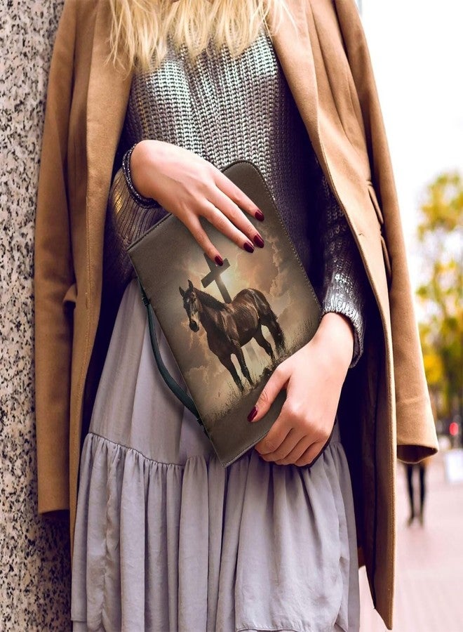 Talayituse Horse Cross Print Faux Leather Bible Cover for Men Women, Christian Zipper Bible Case with Handle Carrying Book Cover Study Bible Tote Bag, L - Image 4