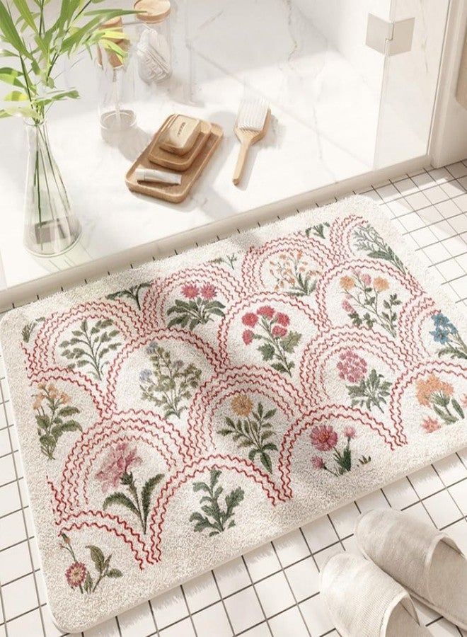 gdmgdr Spring Floral Bathroom Rug 32" x 20" Wild Flowers Bathroom Mat Boho Floral Bath Rug (Rectangular, Red) - Image 1
